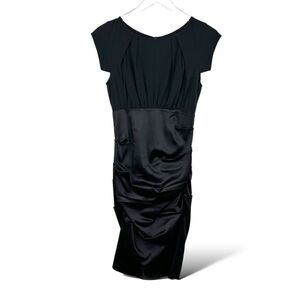 Nicole Miller Gold Label Black Cocktail Dress Gathered Satin Empire Waist Skirt‎